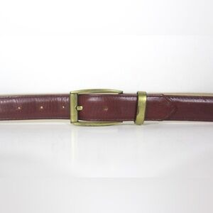 Vintage Deep Red Soft Leather Belt with Brass Buckle, Plain Narrow Maroon
